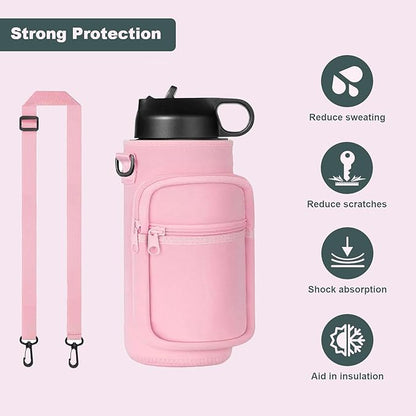 Insulated Water Bottle Holder Sling Bag with Phone Pocket, Adjustable Crossbody Strap for Walking, Hiking, Camping, Fishing