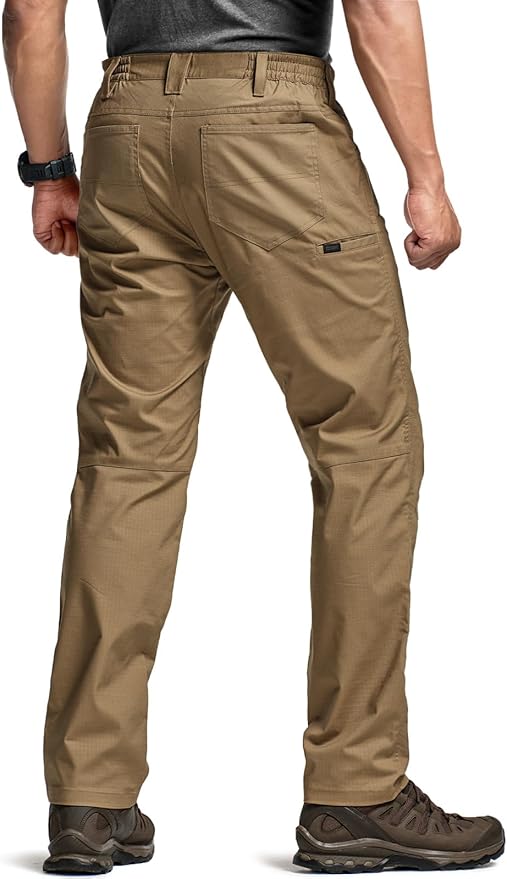 CQR Men's Flex Stretch Tactical Pants, Water Resistant Ripstop Cargo Pants, Lightweight EDC Outdoor Work Hiking Pants