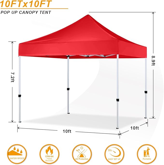 10x10 Pop Up Canopy Tent Commercial Series,Red