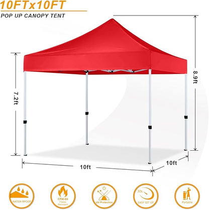 10x10 Pop Up Canopy Tent Commercial Series,Red