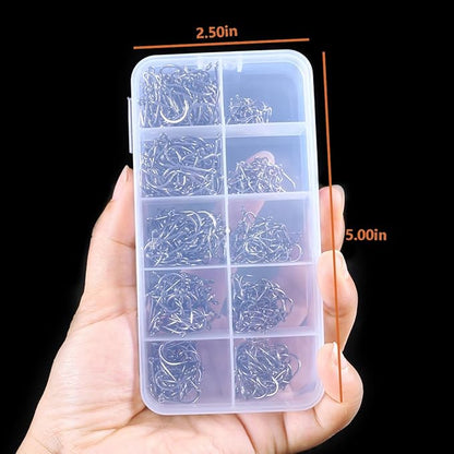 AMHDV 300Pcs/ 500Pcs/ 1000Pcs Small Fishing Hooks, 10 Different Sizes Tiny Fish Hook Set for Freshwater