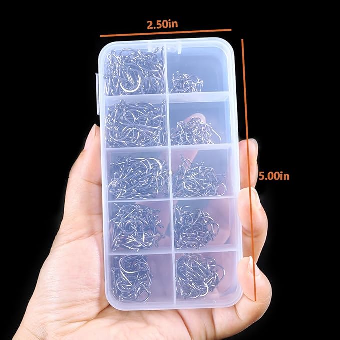 AMHDV 300Pcs/ 500Pcs/ 1000Pcs Small Fishing Hooks, 10 Different Sizes Tiny Fish Hook Set for Freshwater