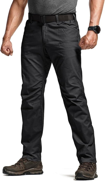 CQR Men's Flex Stretch Tactical Pants, Water Resistant Ripstop Cargo Pants, Lightweight EDC Outdoor Work Hiking Pants