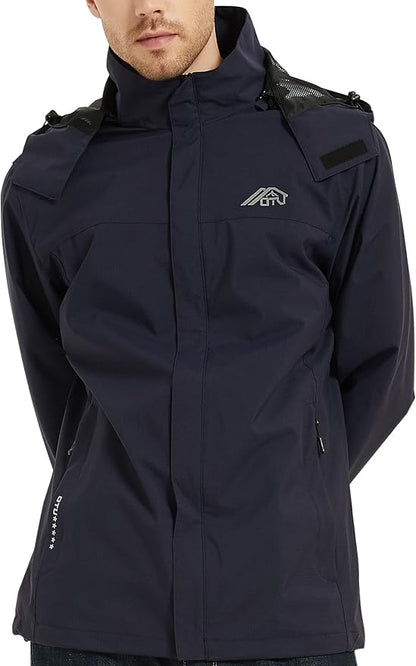 OTU Men's Lightweight Waterproof Hooded Rain Jacket Outdoor Raincoat Shell Jacket for Hiking Travel