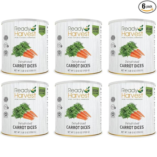 Ready Harvest Canned Carrots Dehydrated Emergency Dried | Prepper Food Long Term Supply Survival 25 Year Shelf Life #10 Can 3lbs 6 Cans