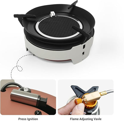 Camping Stove 3600W Portable Backpacking Stove with Piezo Ignition, Fuel Canister Adapter Windproof Gas Stove for Camping Hiking Outdoor Cooking