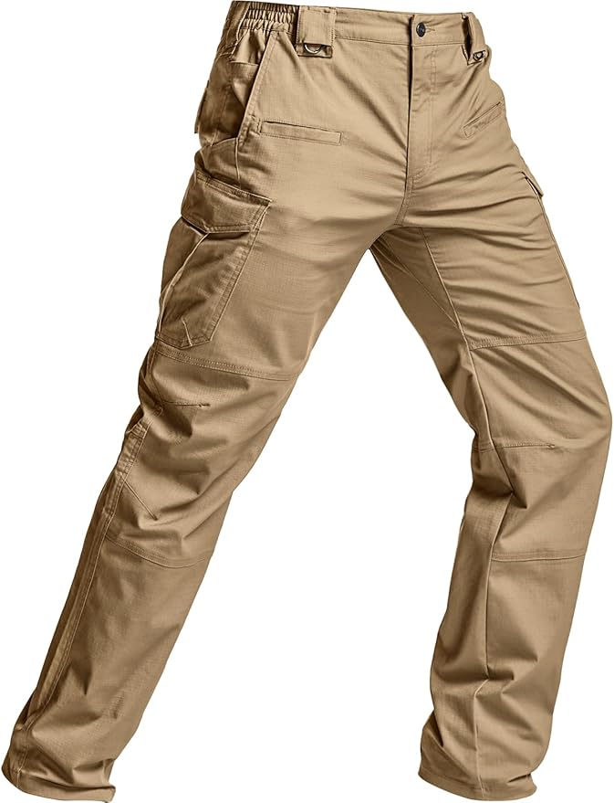 CQR Men's Flex Stretch Tactical Pants, Water Resistant Ripstop Cargo Pants, Lightweight EDC Outdoor Work Hiking Pants