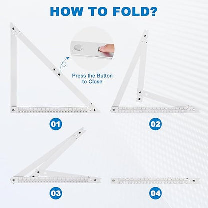Meticuloso Folding Triangle Ruler 23.4inchs, Aluminum Framing Square Carpentry Squares Construction Framing Tool Collapsible Square Right Angle Ruler