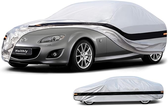 10 Layer Car Cover Waterproof All Weather for Coupe,100% Waterproof Outdoor Car Covers Custom Fit for Mazda Miata MX5 MX-5, Toyota Mr2, Pontiac Solstice, Kia Rio,etc Silver