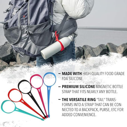 Neo Magnetic Silicone Ring Strap for Water Bottle - Water Tumbler Strap Versatile Sports Bottle Ring - Water Bottle Carrier Strap for Gym, Backpack, Belt, Hiking, Outdoors & More (Teal)