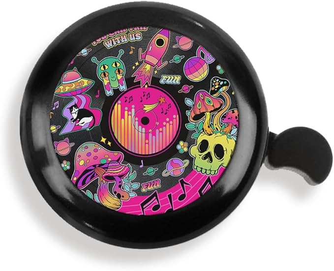 WIRESTER Black Aluminum Round Bike Bell, Classic Ring Bicycle Bell, Bike Accessories Bell Ring for Adults Kids Girls Boys - Dog Cat Animal Cute Records