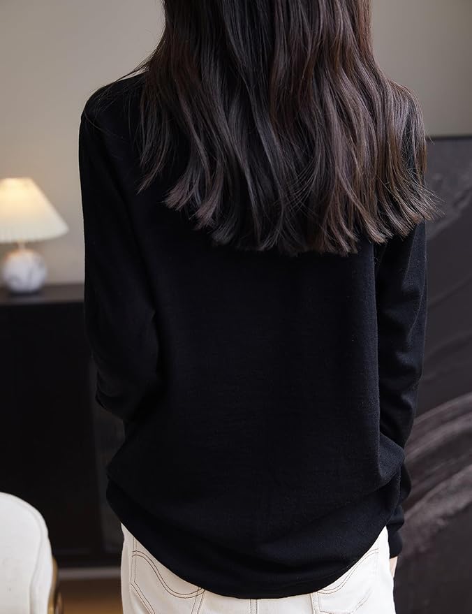 Chanyarn Women's 100% Merino Wool Base Layer Shirt Tops V Neck Long Sleeve Travel Hiking Tee T Shirt Pullover Sweater