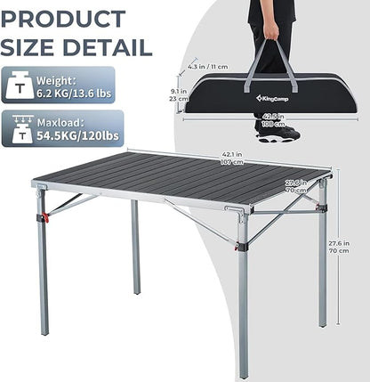 KingCamp Aluminum Folding Lightweight Roll Portable Stable Table for Camping Picnic Barbecue Backyard Party, Indoor & Outdoor, Oversize, Silver Black