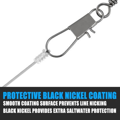 Dr.Fish 50 Pack Fishing Snap Swivels, Barrel Swivels Fishing Tackles, Stainless Steel Safty Interlock Snaps Leader Line Lure Connector Fresh&Saltwater 26-132Lb