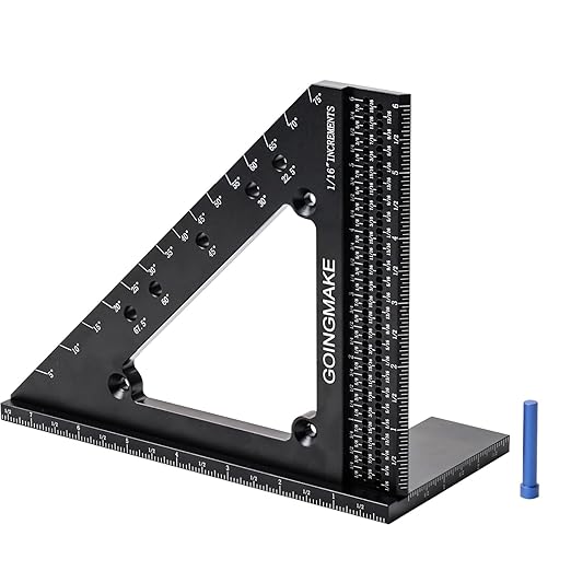 Big Carpenter Square 6x7.5 Inch Hole Scribing Ruler 3D Multi Angle Measuring Ruler 22.5-90 Degree Woodworking Square with Fixed Angle Pin 4 in 1 Square for Engineering and Construction
