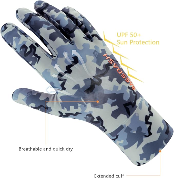 BASSDASH Men’s Camo Hunting Gloves UPF 50+ Lightweight Touchscreen Gloves for Warm Weather Fishing Hiking Outdoor Activities