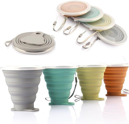 ME.FAN Silicone Collapsible Travel Cup - Silicone Folding Camping Cup with Lids - Expandable Drinking Cup Set - Portable, Graduated [9.22oz]