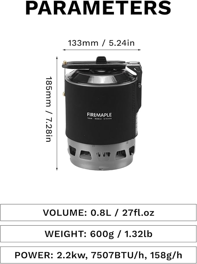 Fire-Maple "Fixed Star 3" Personal Cooking System | Pot/Jet Burner Stove System with Electric Ignition | Ideal for Hiking, Camping, Backpacking, Fishing, Hunting Trips and Emergency Use, Black