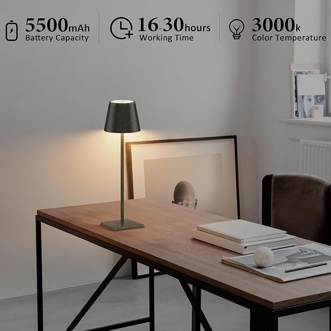 2-Pack Rechargeable Table Lamps LED Cordless Table Lamp 3W 5500mAh Battery Operated Table Light Stepless Dimmable Portable Desk Lamp for Restaurant/Table/Bedroom/Outdoor (Copper)