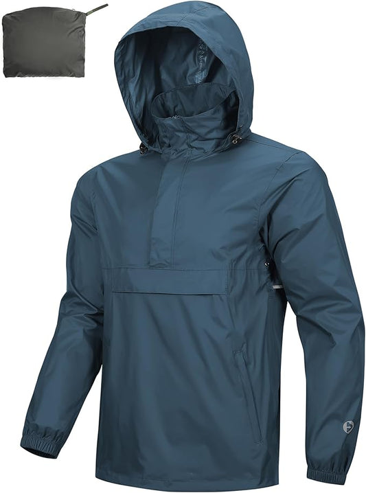 Outdoor Ventures Men's Rain Jacket Waterproof Lightweight Packable Rain Pullover for Hiking Golf Running