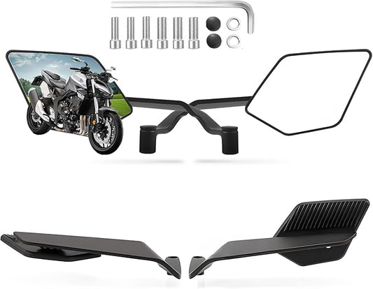 Motorcycle Rear View Mirrors, Stealth Wind Wing Side Mirrors Compatible with 2025 Kawasaki Z400 Z650 Z900 Z1000 Duke 125 200 250 390 690 790 1290 MT03 MT07 MT09 MT10 etc (Large Mirror(Normal))