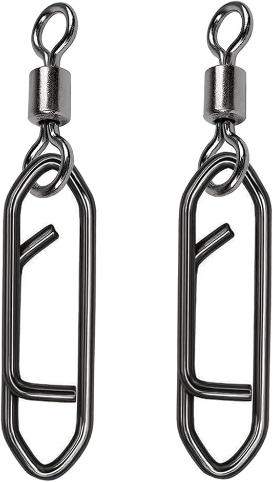 QISHUO Stainless Steel Fishing Swivels Lure Tackle Clips Snap Swivels Strength Barrel Saltwater Swivel Fishing Rolling Black Nickel