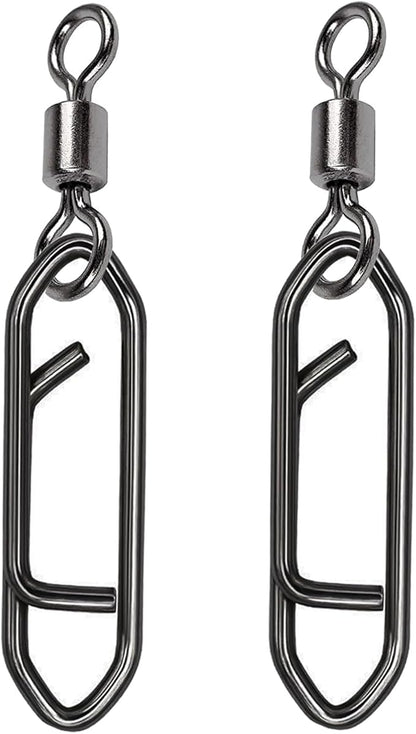 QISHUO Stainless Steel Fishing Swivels Lure Tackle Clips Snap Swivels Strength Barrel Saltwater Swivel Fishing Rolling Black Nickel