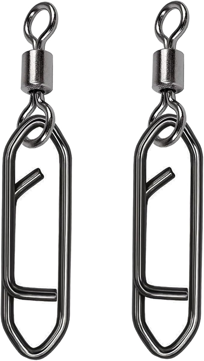 QISHUO Stainless Steel Fishing Swivels Lure Tackle Clips Snap Swivels Strength Barrel Saltwater Swivel Fishing Rolling Black Nickel