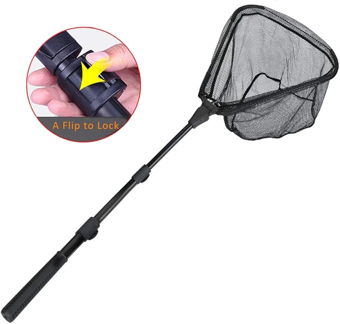 RESTCLOUD Fishing Landing Net with Telescoping Pole Handle, Fishing net Freshwater for Kids Men Women, Extend to 40-63 Inches