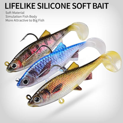 Fishing Soft Plastic Lures - Pre-Rigged Soft Fishing Lures - Great Action Swimbaits with Spinner - Fishing Gear for Bass Trout Walleye, Crappie Fishing Jigs Bait