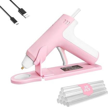 DOMINOX 4V Cordless Hot Glue Gun with 20 Glue Sticks, 25s Fast Preheating, 2000mAh Type-C Rechargeable, Smart-Power-Off, for Art, Craft, DIY, Home Repairs, Pink