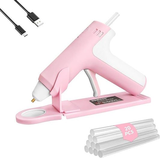 DOMINOX 4V Cordless Hot Glue Gun with 20 Glue Sticks, 25s Fast Preheating, 2000mAh Type-C Rechargeable, Smart-Power-Off, for Art, Craft, DIY, Home Repairs, Pink