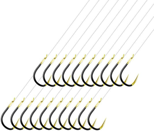 AMHDV Small Barbless Fishing Hook with Line, Tiny Fish Hooks and Leader (Pack of 20)