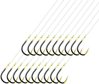 AMHDV Small Barbless Fishing Hook with Line, Tiny Fish Hooks and Leader (Pack of 20)