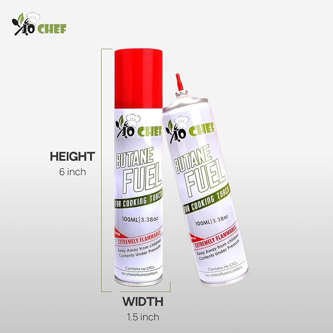 Jo Chef Butane Fuel Refill, Fuel Canister, Universal Refill Gas Lighter, Kitchen Torch, Fuel Butane Torch fluid – Universal Tip – (5 Cans)