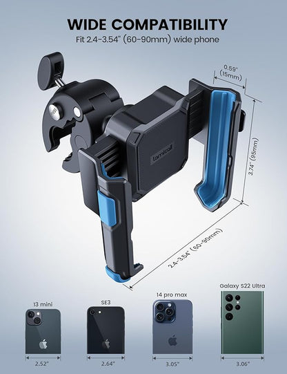 Lamicall Motorcycle Phone Mount Holder - [Camera Friendly] [1s Lock] Bike Phone Holder Handlebar Clamp, Bicycle Scooter Phone Clip, for iPhone Air, 17, 16, 15 Pro Max, Galaxy S25, 4.7-7" Phones, Blue