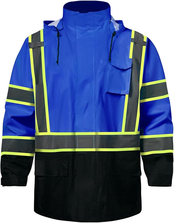 SKSAFETY Hi Vis Reflective Rain suits for Men Waterproof - High Vis Safety Rain Jacket, High Visibility Raincoat for Men