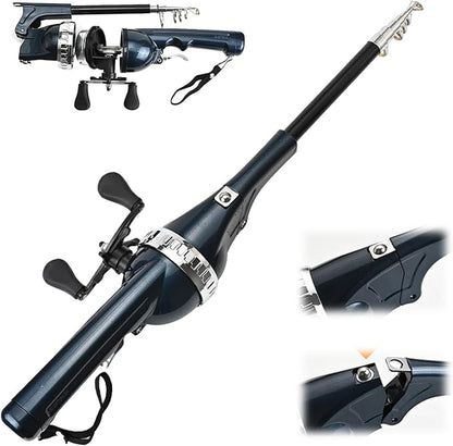 Foldable Fishing Rod, 2025 New Easy Fish Collapsible Folding Pole, Pocket Telescopic Fishing Rod with Reel Combo, Rod and Wheel Integrated
