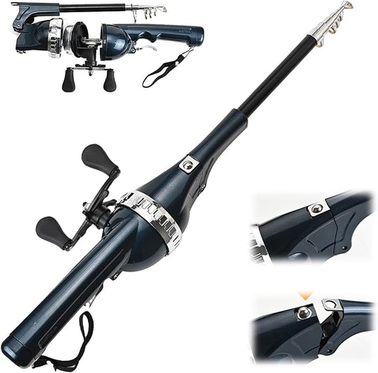 Foldable Fishing Rod, 2025 New Easy Fish Collapsible Folding Pole, Pocket Telescopic Fishing Rod with Reel Combo, Rod and Wheel Integrated
