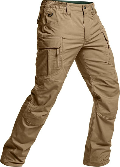 CQR Men's Flex Stretch Tactical Pants, Water Resistant Ripstop Cargo Pants, Lightweight EDC Outdoor Work Hiking Pants