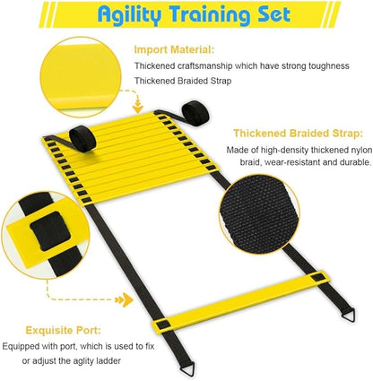 Soccer Speed Agility Training Set - 20FT Agility Ladder 12/16 Sports Cones and Soccer Kick Trainer Football Training Equipment Footwork Drills for Youth and Adults