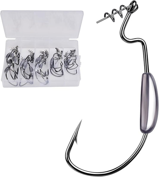Fishing Hooks for Bass Fishing - 100pcs EWG Offset Worm Hook Texas Rig Hooks for Freshwater Saltwater Size 1/0 2/0 3/0 4/0 5/0 - Soft Lures Worms Plastics Bait Fishing Hook with Tackle Box