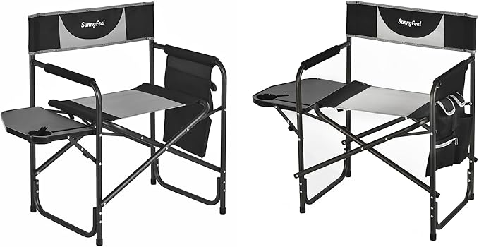 SUNNYFEEL Oversized Camping Directors Chair 2 Pack, Portable Folding Lawn Chairs for Adults Heavy Duty with Side Table,Pocket for Beach, Fishing,Picnic,Concert Outdoor, Foldable Camp Chairs