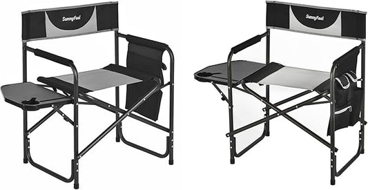 SUNNYFEEL Oversized Camping Directors Chair 2 Pack, Portable Folding Lawn Chairs for Adults Heavy Duty with Side Table,Pocket for Beach, Fishing,Picnic,Concert Outdoor, Foldable Camp Chairs