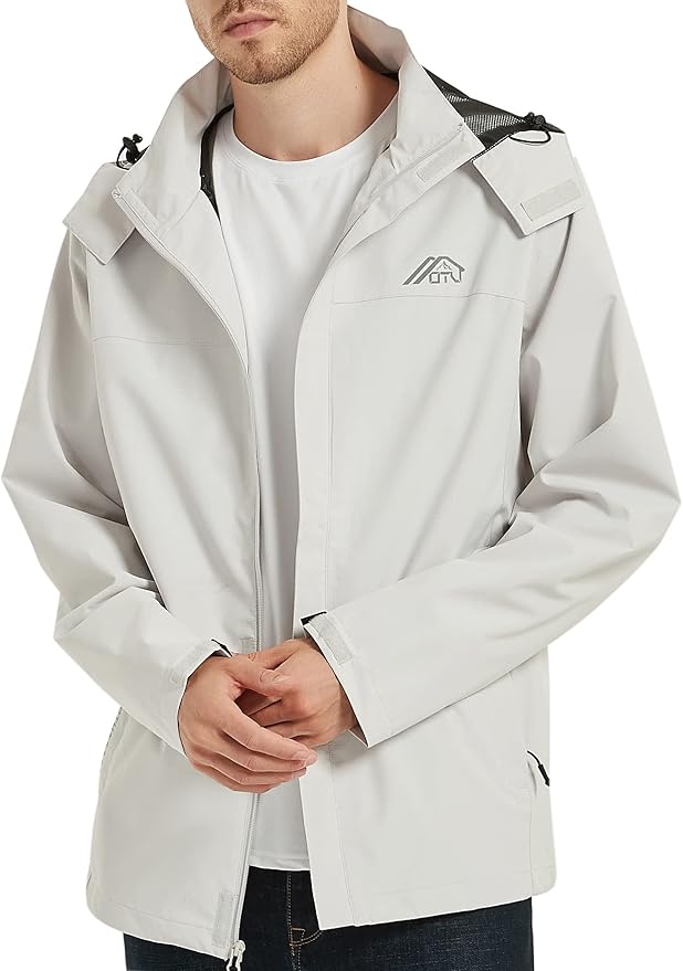 OTU Men's Lightweight Waterproof Hooded Rain Jacket Outdoor Raincoat Shell Jacket for Hiking Travel