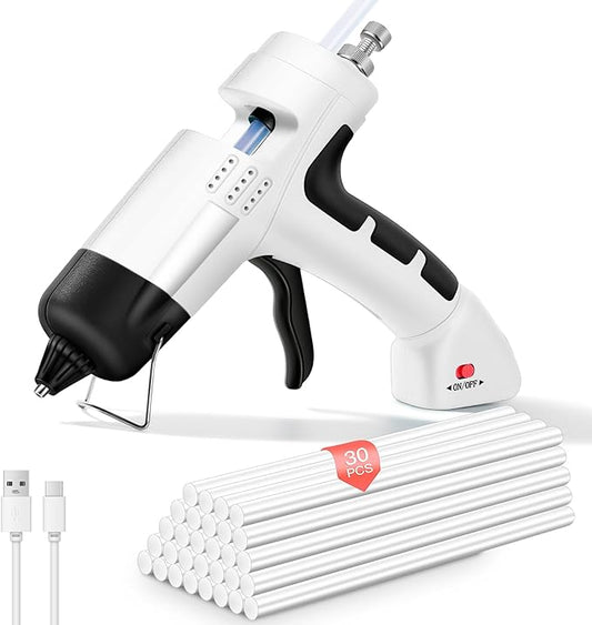 Cordless Hot Glue Gun,20W Glue Gun with 30PCS Premium Sticks,90s Fast Heating Full Size Glue Gun,2600mAh Type-C Rechargeable for Crafts,DIY,School Projects and Home Repair