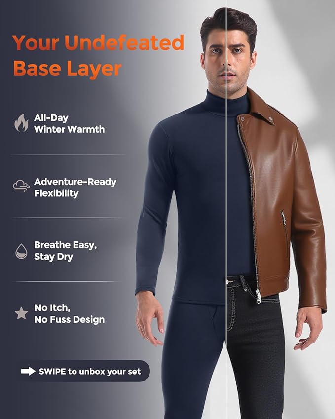 CL convallaria Long Johns Thermal Underwear for Men Soft Fleece Lined Base Layer Cold Weather Top Bottom Gift Set