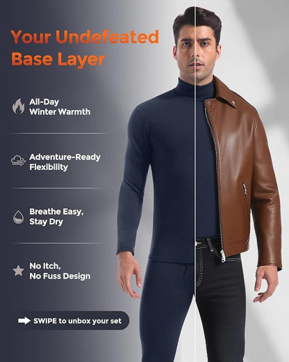 CL convallaria Long Johns Thermal Underwear for Men Soft Fleece Lined Base Layer Cold Weather Top Bottom Gift Set