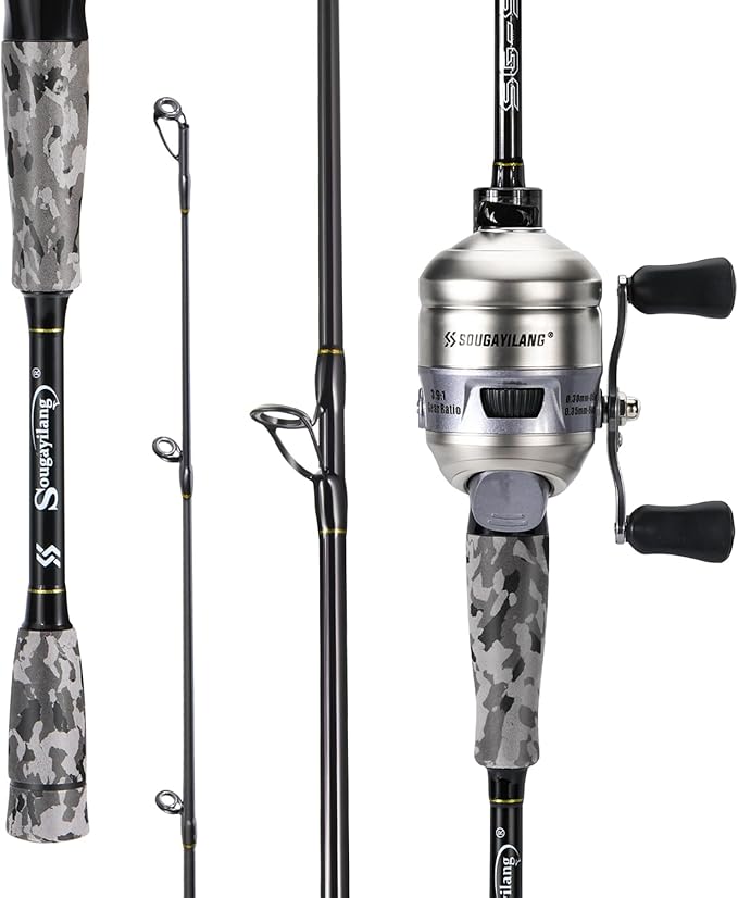Sougayilang Spincast Reel and Fishing Rod Combo, 5-Foot 9-Inch Durable Carbon Rod, Quickset Anti-Reverse Fishing Reel with Mono Line