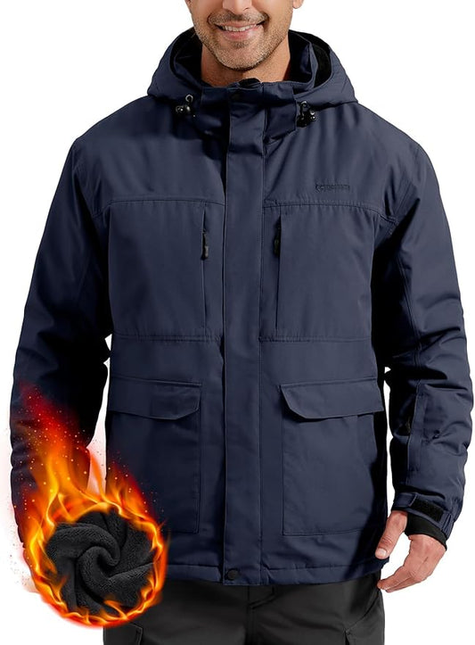 FREE SOLDIER Men's Waterproof Ski Jacket Fleece Lined Warm Winter Snow Coat with Hood Fully Taped Seams